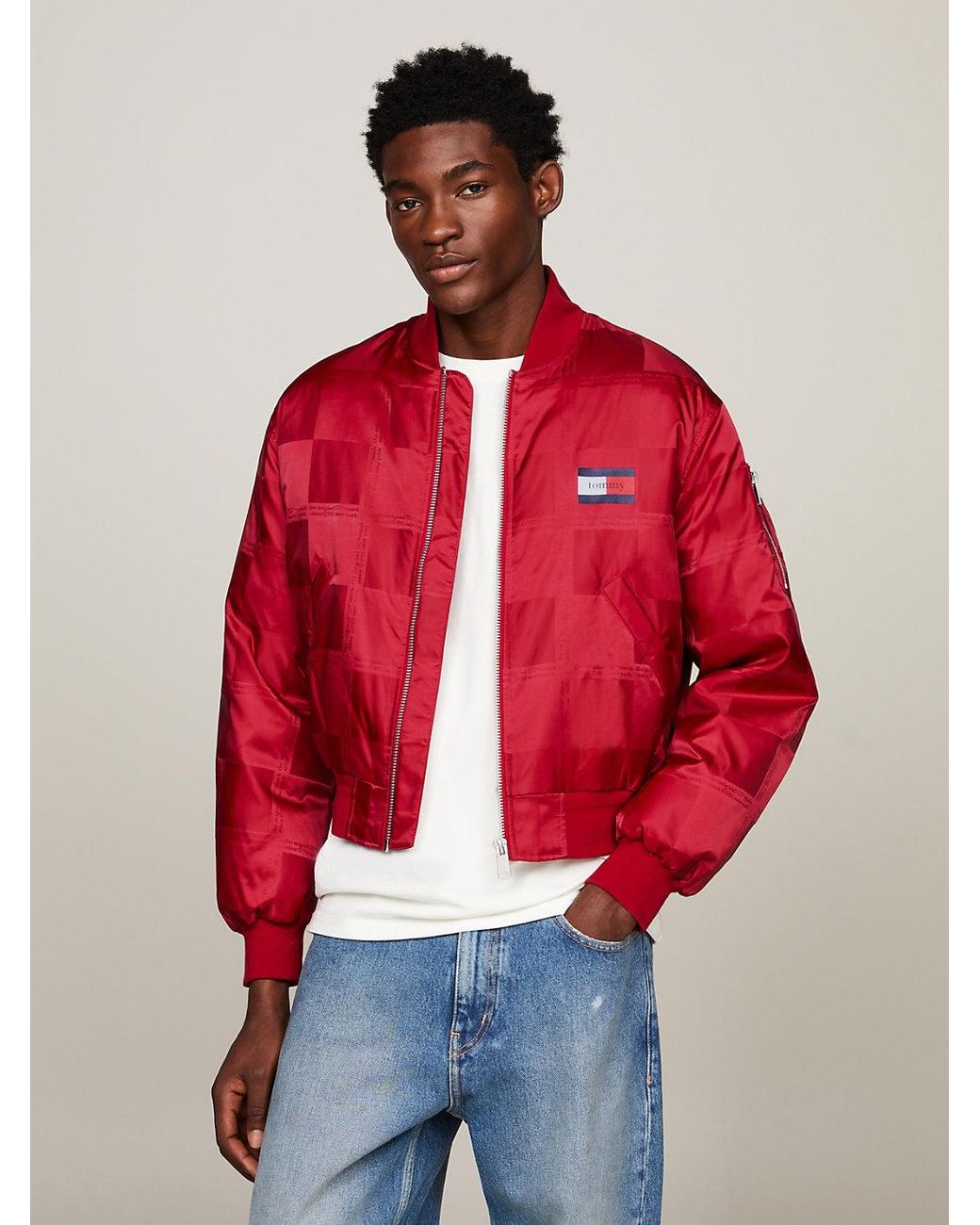 Red tommy hilfiger bomber jacket hotsell