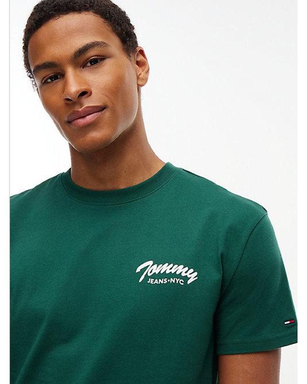 Tommy Hilfiger Green Logo Jersey Crew Neck T-Shirt for men