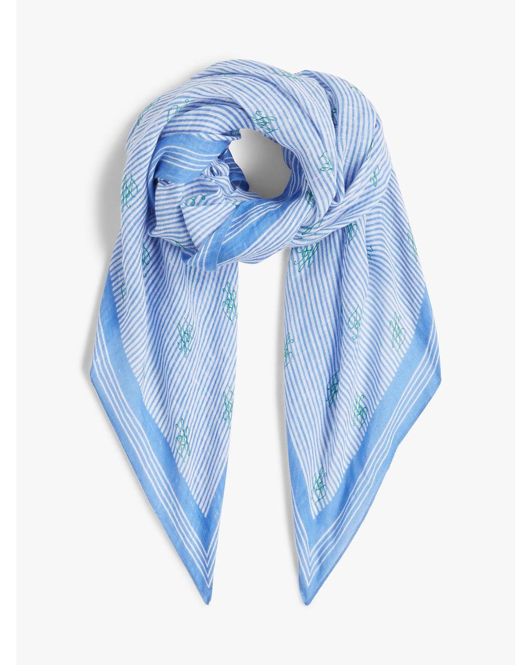 Tommy Hilfiger Blue Pure Linen Repeat Logo Square Scarf