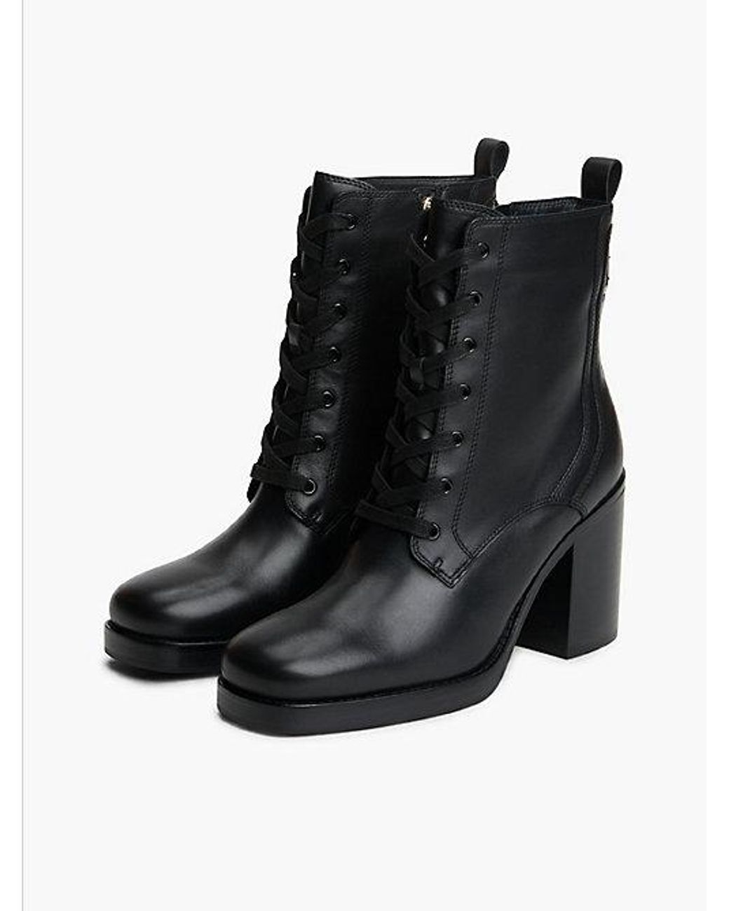 Tommy Hilfiger Black Leather Square Toe Lace Up Boots