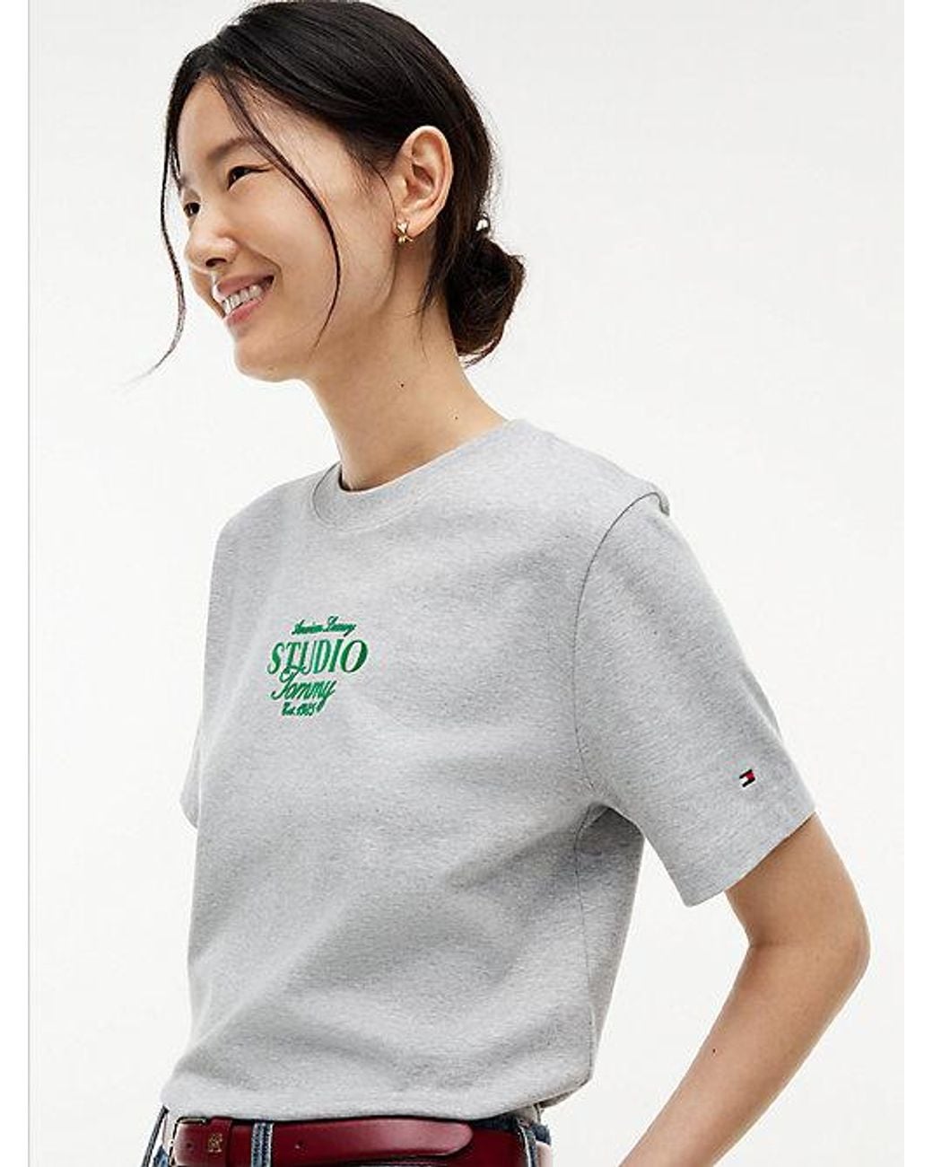 Tommy Hilfiger White Logo Interlock Knit Crew Neck T-Shirt