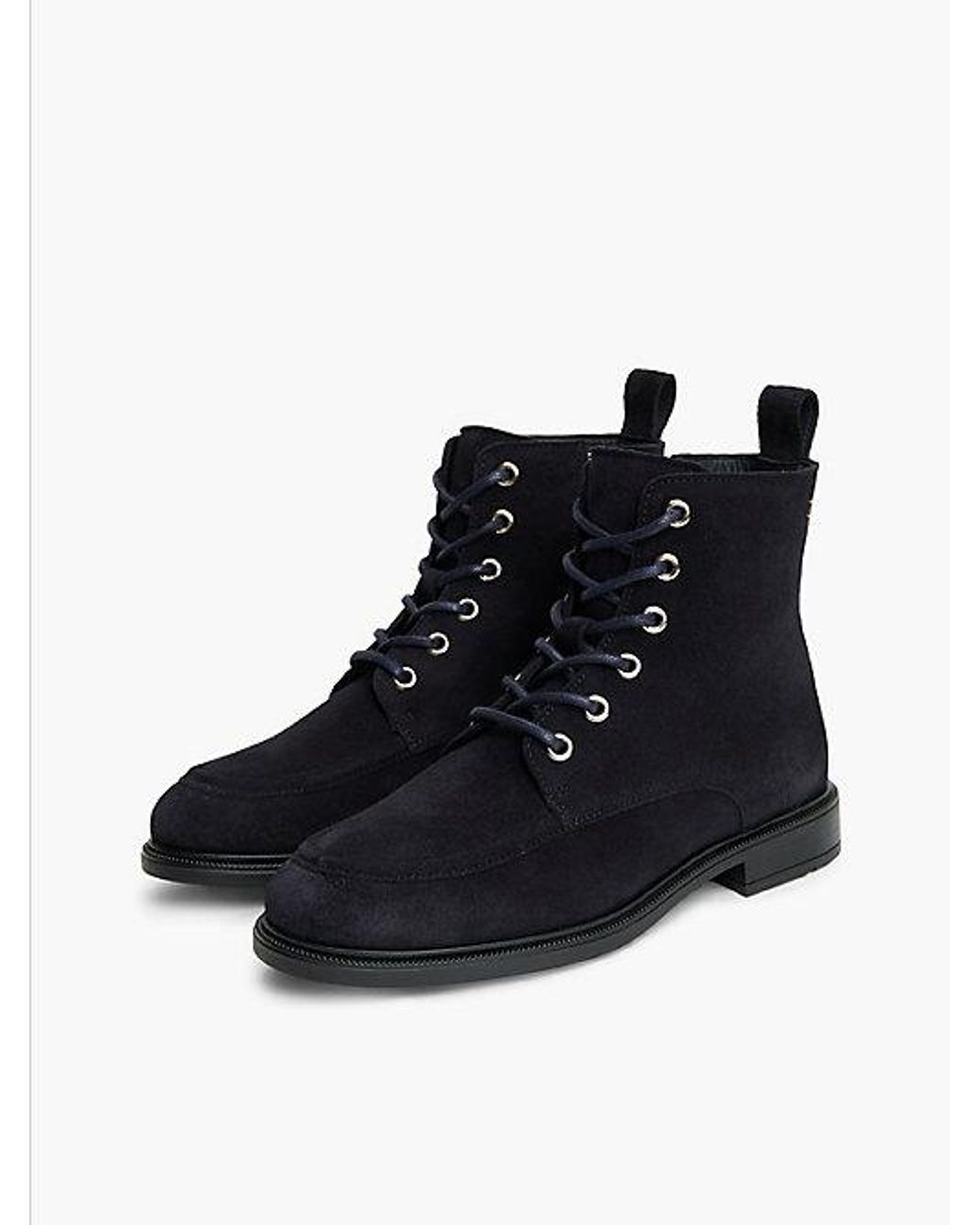 Tommy Hilfiger Black Suede Enamel Flag Lace Up Boots