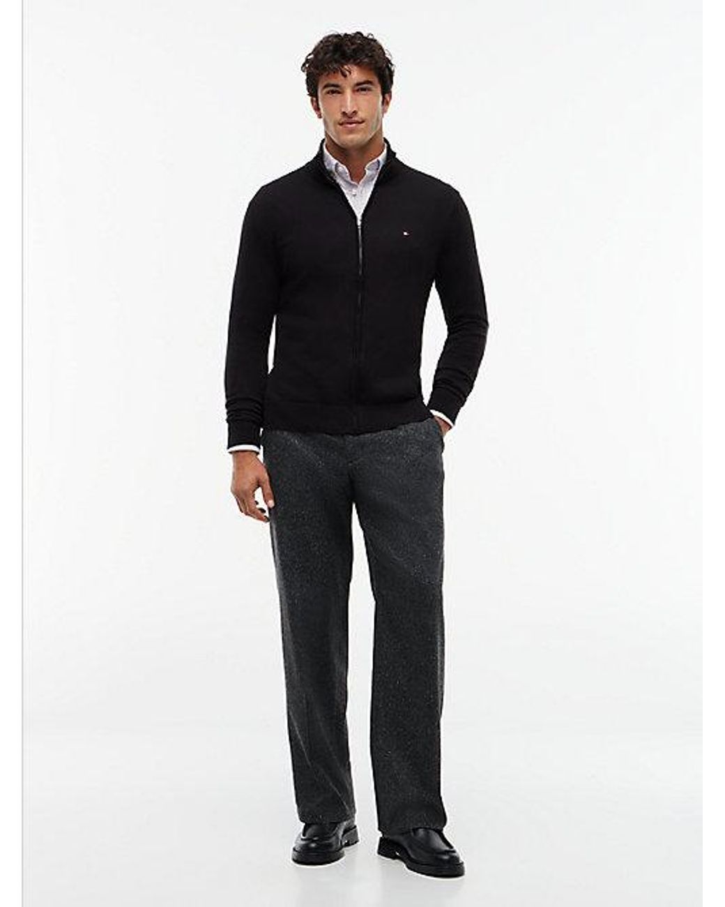 Tommy Hilfiger Black Flag Embroidery Zip Thru Mock Neck Jumper for men