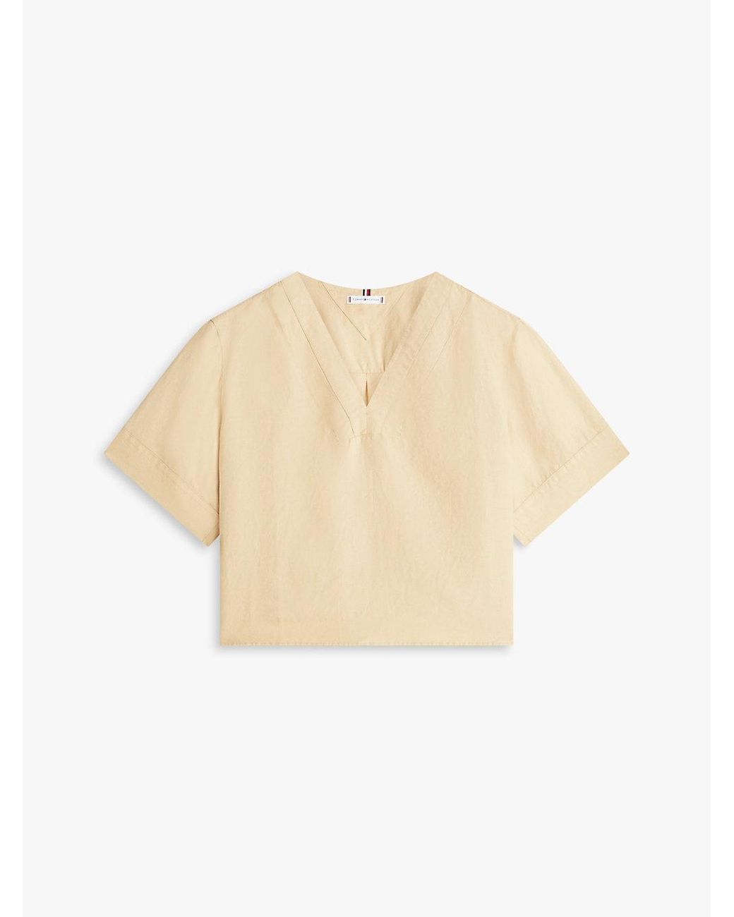 Tommy Hilfiger Natural Relaxed Fit Linen Blend Short Sleeve Blouse