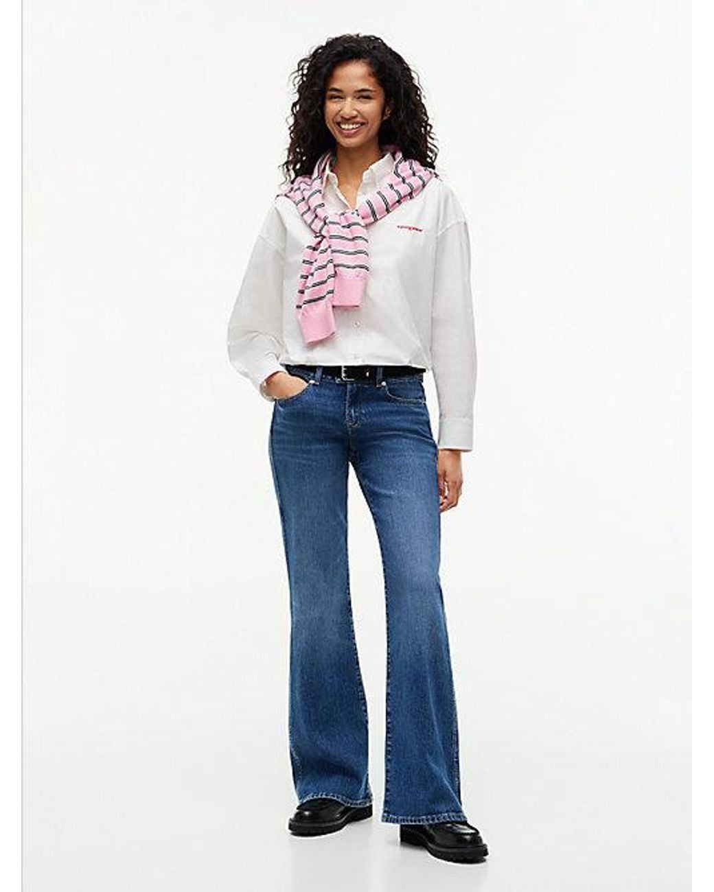 Tommy Hilfiger White Oversized Fit Cropped Gathered Poplin Shirt