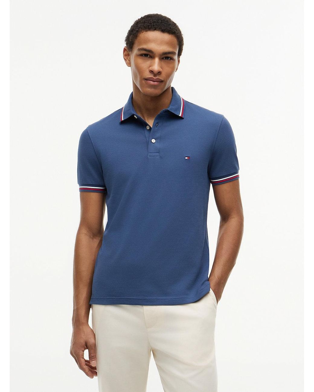 Tommy Hilfiger Blue Slim Fit Tipped Pique Polo Shirt for men