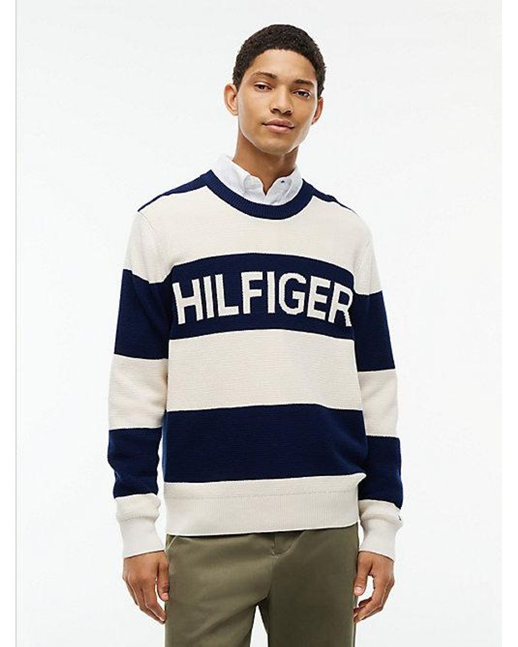Tommy Hilfiger Blue Intarsia Logo Waffle Knit Relaxed Jumper for men