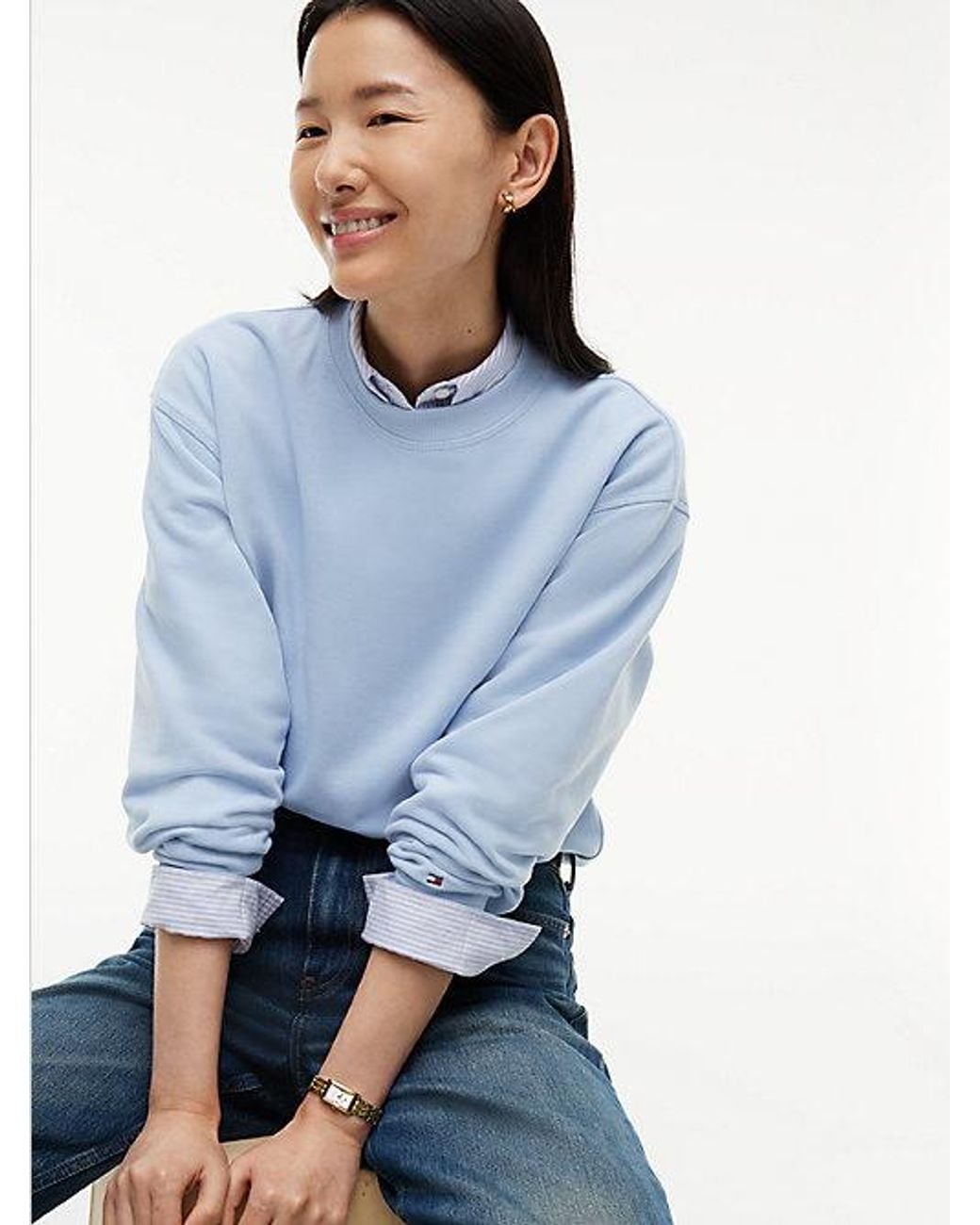 Tommy Hilfiger Blue Tonal Logo Crew Neck Sweatshirt