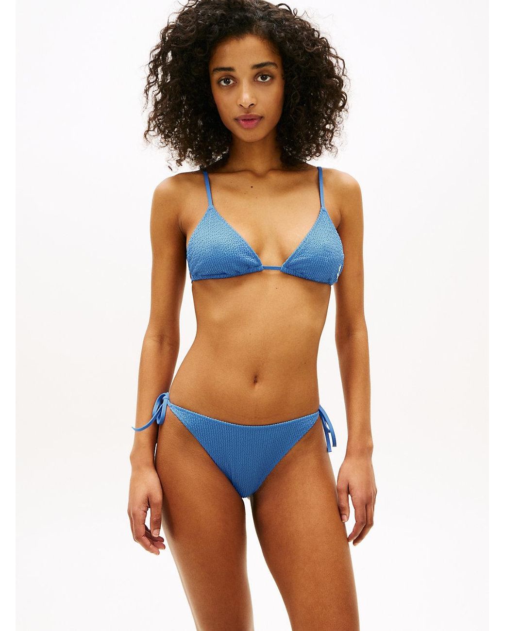 Tommy Hilfiger Blue Crinkle Texture Side Tie Bikini Bottoms