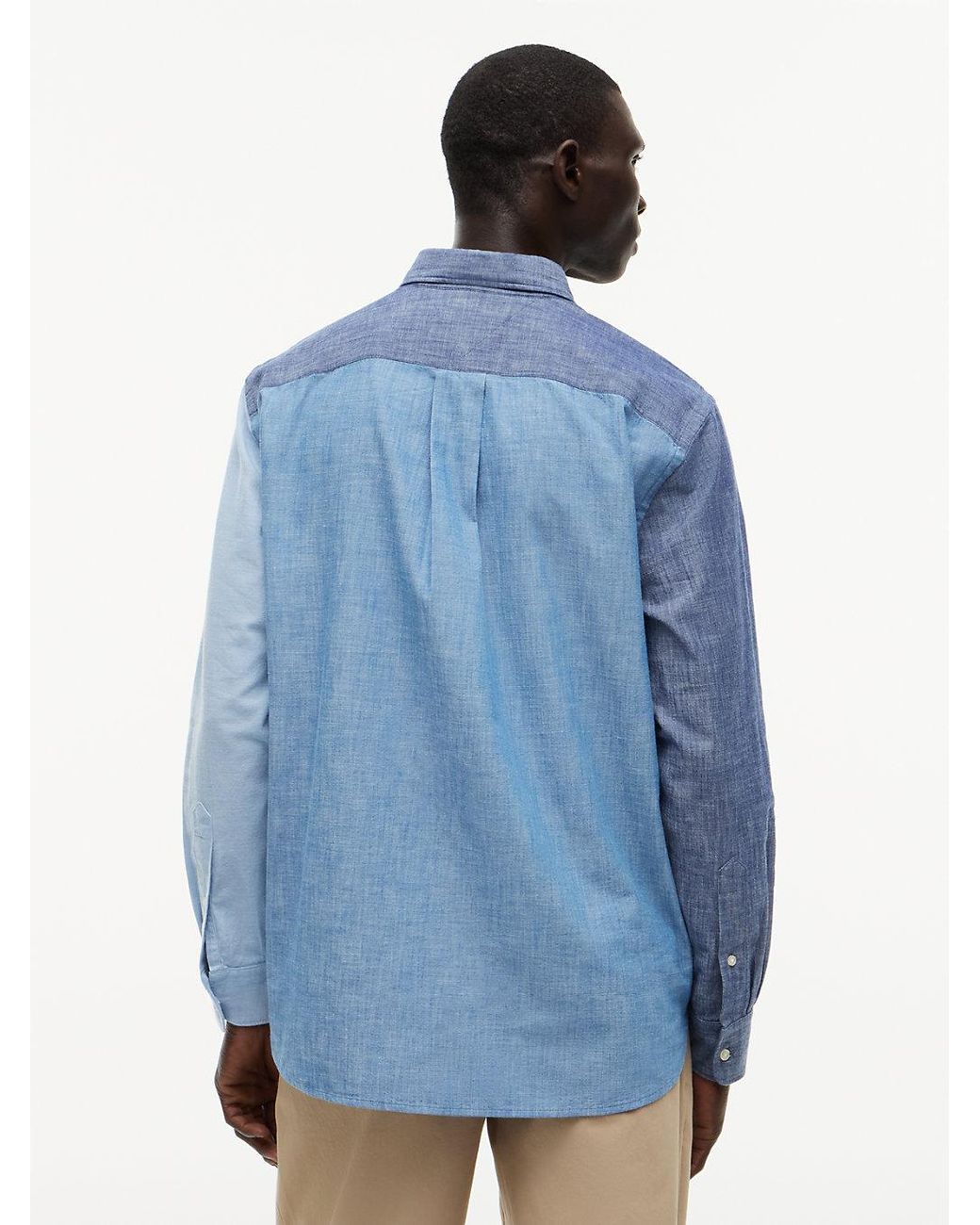 Tommy Hilfiger Blue Relaxed Fit Colour-Blocked Chambray Shirt for men