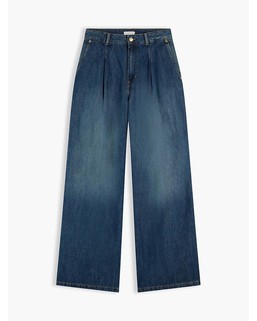 Tommy Hilfiger Blue Pleated Mid Rise Wide Leg Jeans