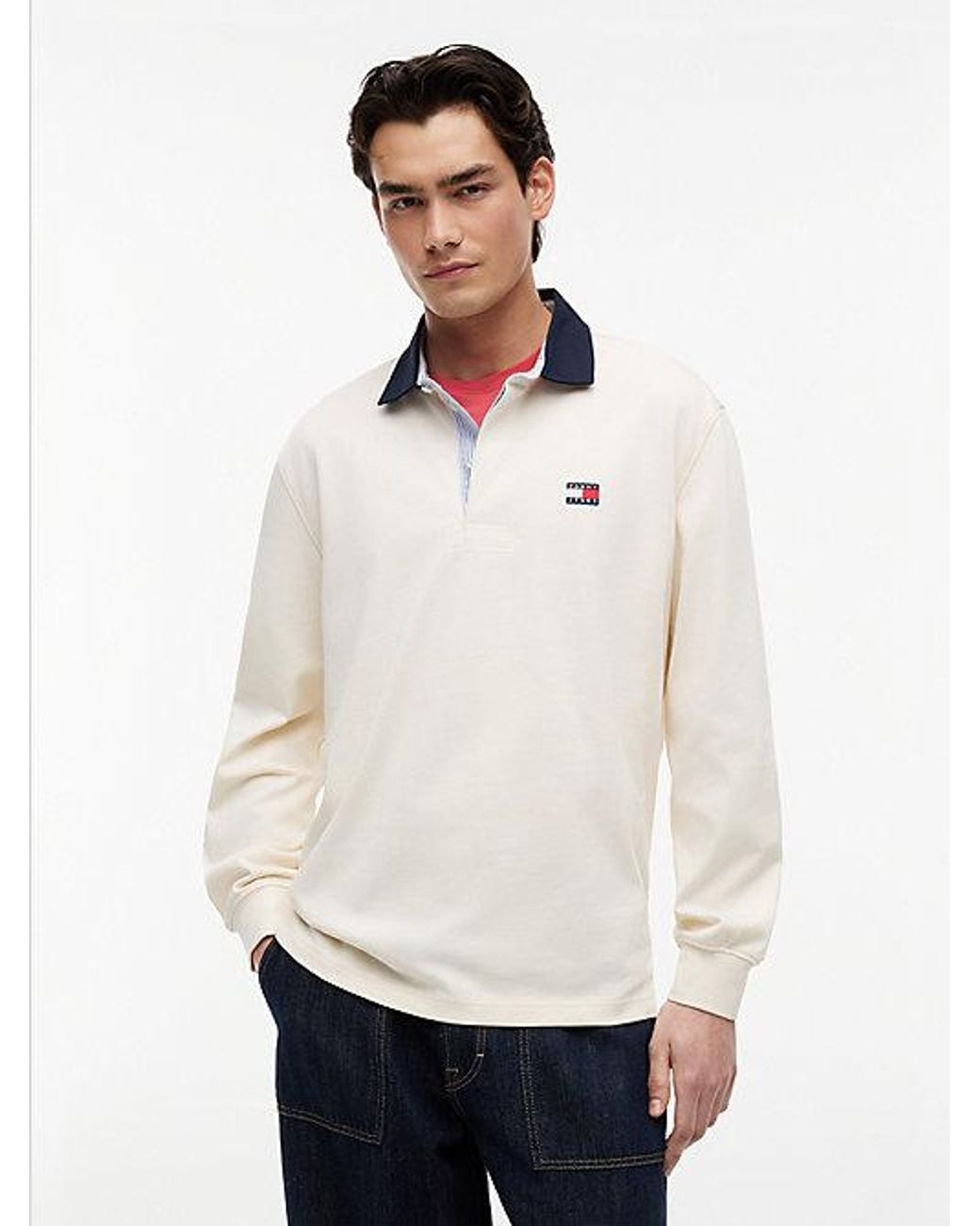 Tommy Hilfiger White Tommy Jeans Tommy Badge Relaxed Rugby Shirt for men