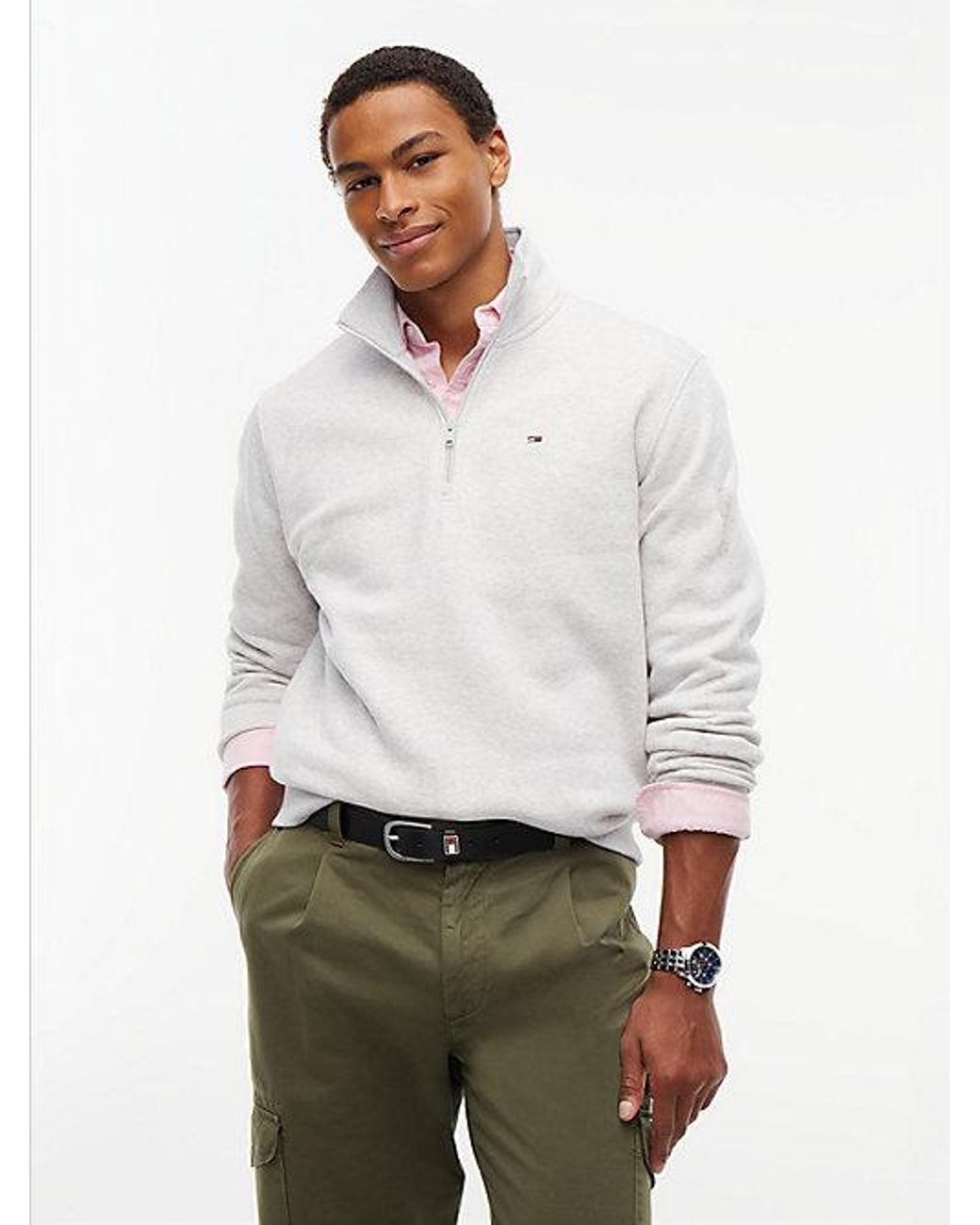 Tommy Hilfiger White Tommy Flag Quarter Zip Sweatshirt for men