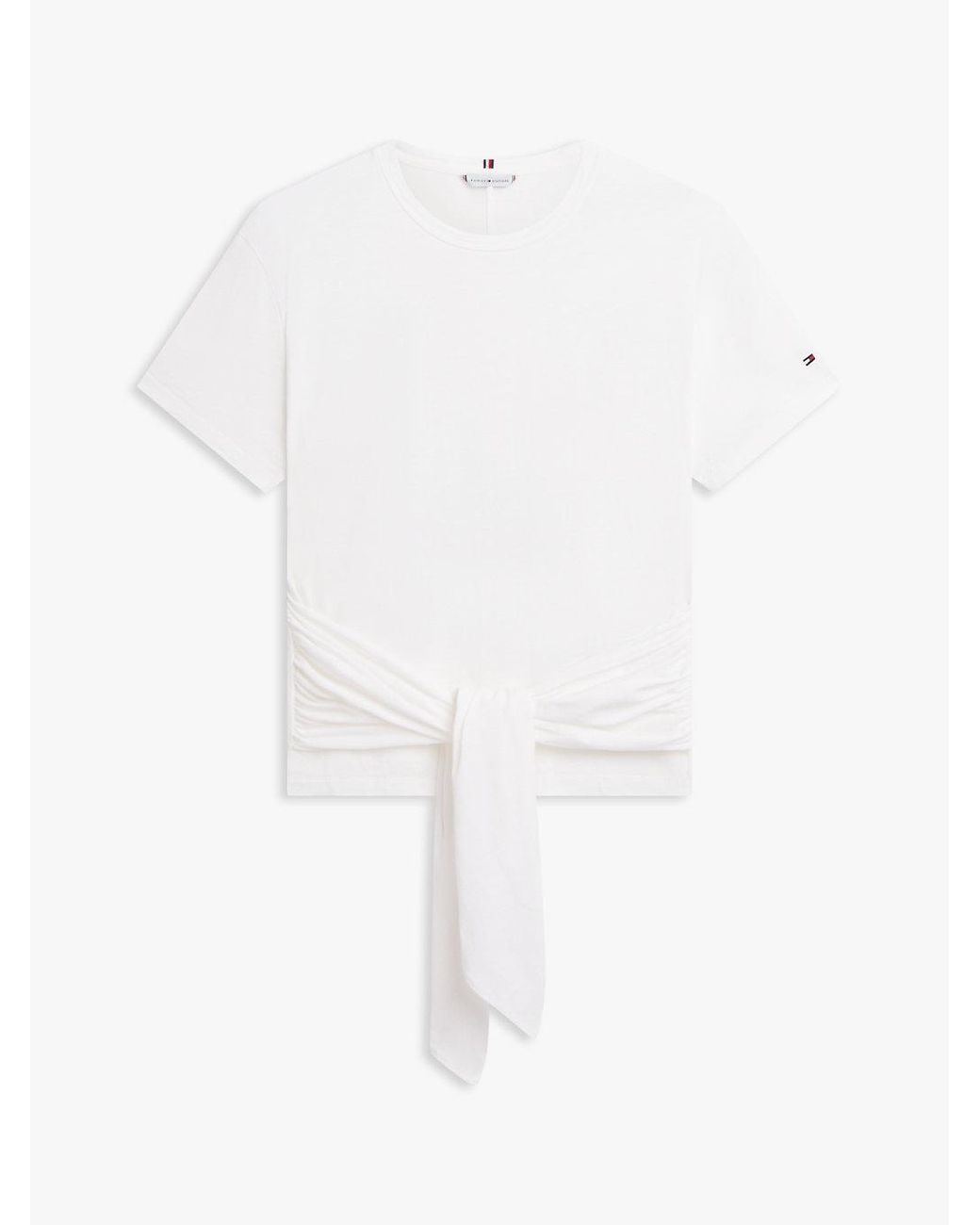 Tommy Hilfiger White Self-Tie Textured Relaxed Crew Neck T-Shirt