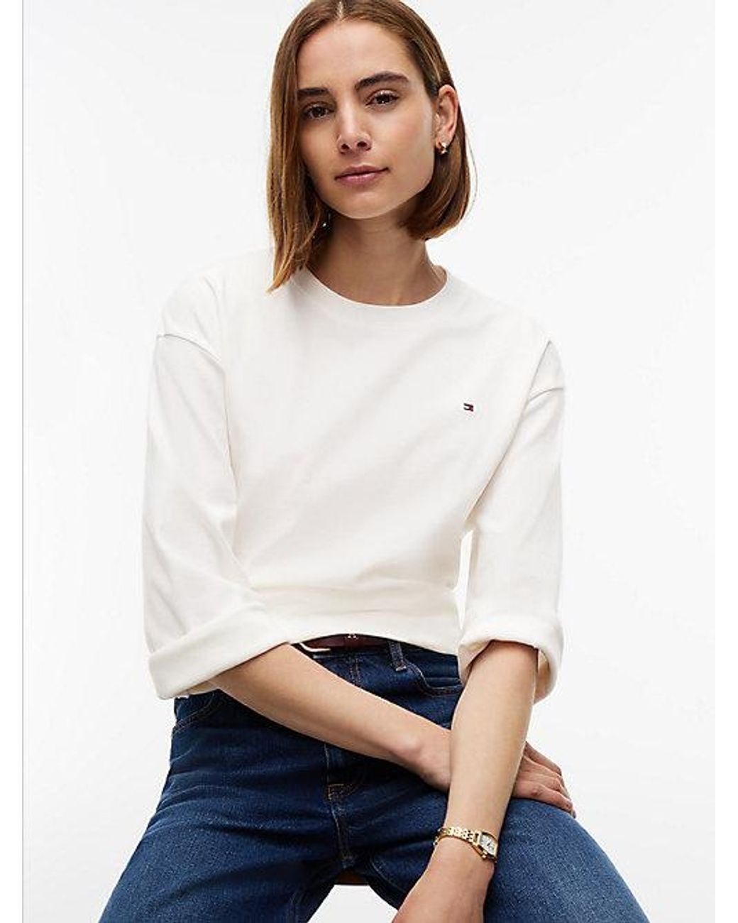 Tommy Hilfiger White Interlock Knit Relaxed Long Sleeve T-Shirt