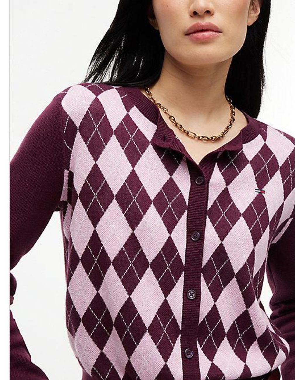 Tommy Hilfiger Red Tommy Jeans Argyle Crew Neck Cardigan