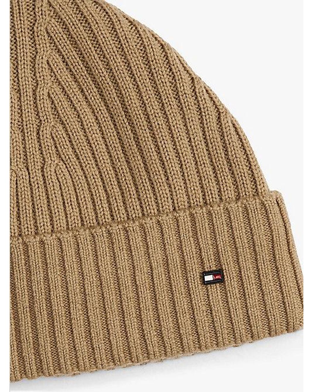 Tommy Hilfiger Natural Hilfiger Flag Pure Wool Beanie for men