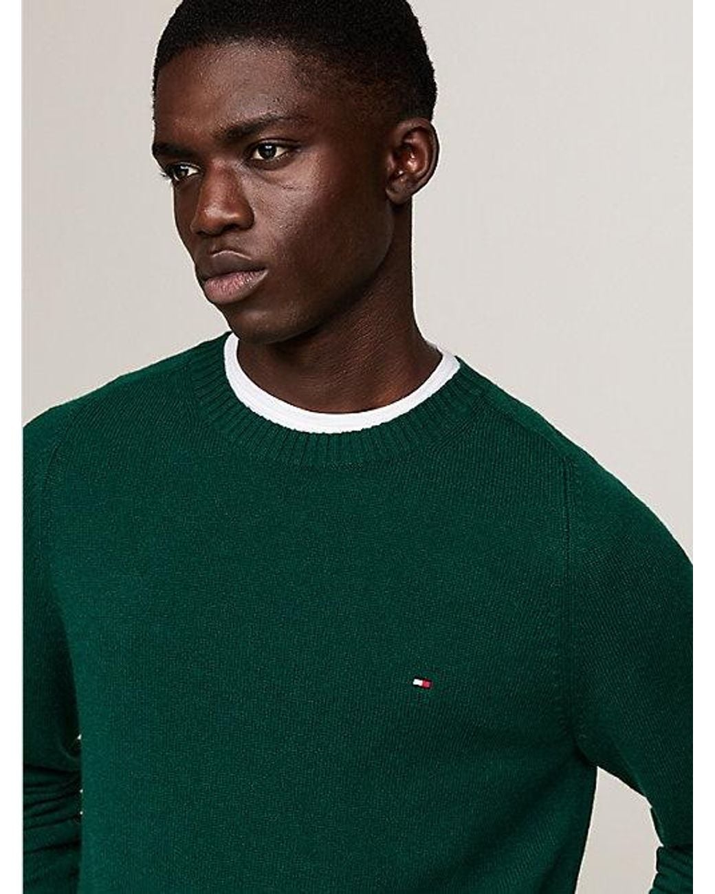 Tommy Hilfiger Green Pure Lambswool Crew Neck Jumper for men