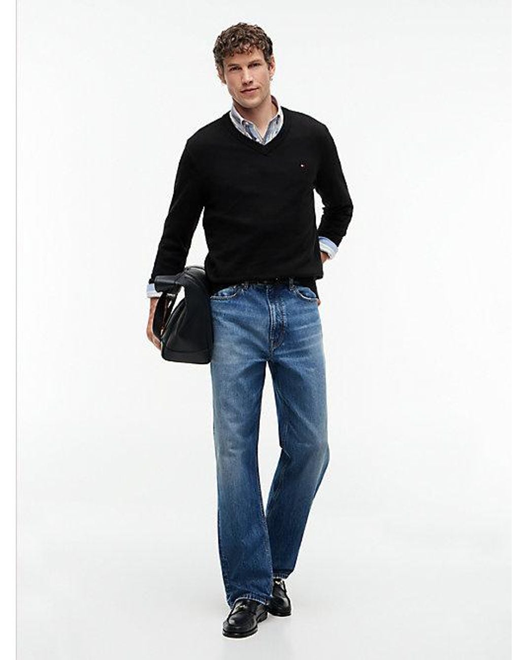 Tommy Hilfiger Black V Neck Jumper With Cashmere for men