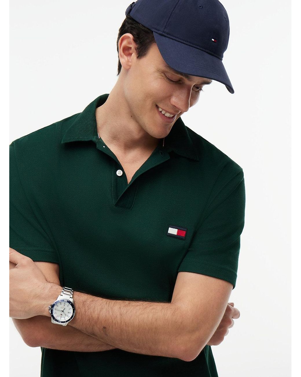 Tommy Hilfiger Green Classic Fit Knit Collar Polo Shirt for men