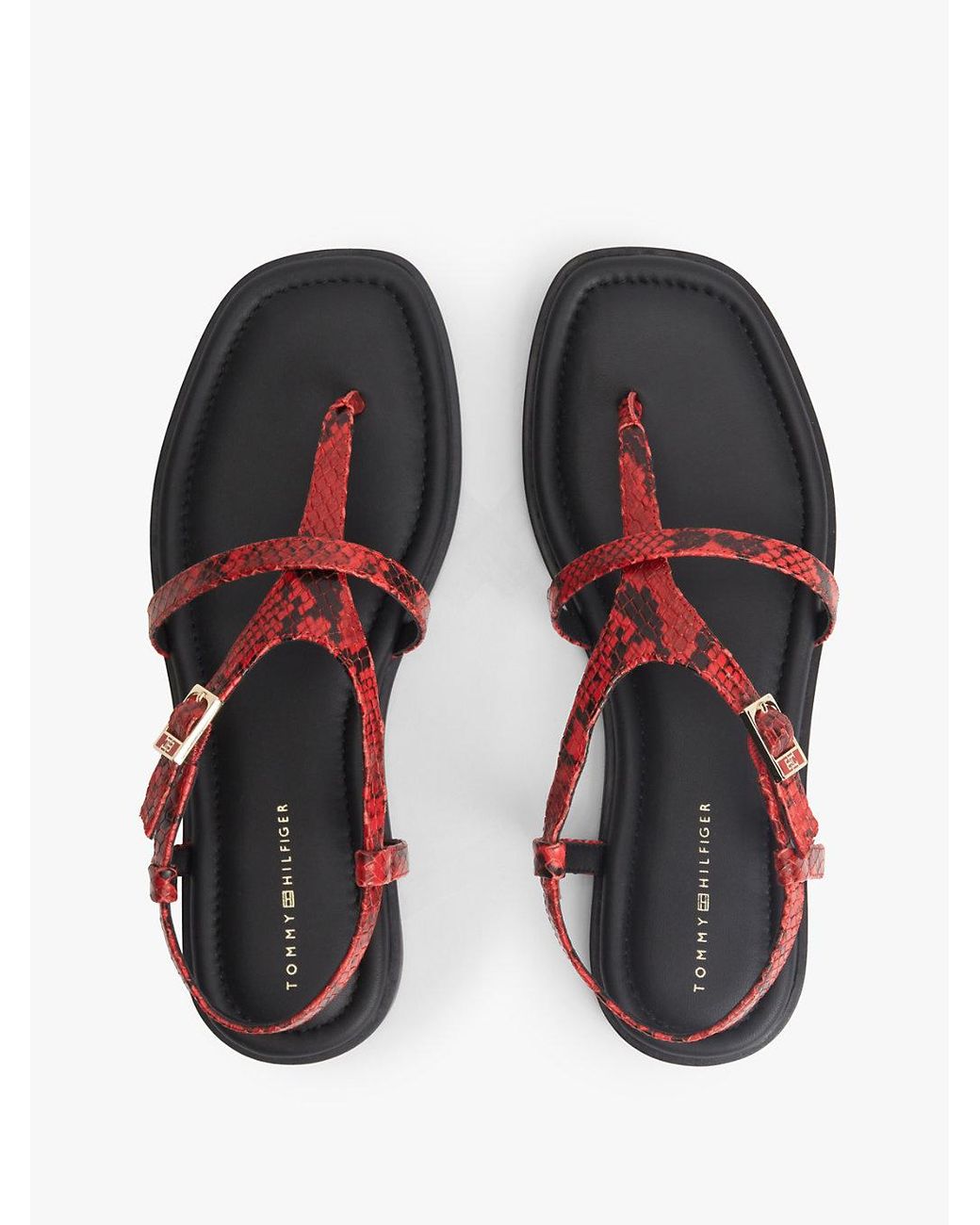 Tommy Hilfiger White Leather Strap Snake Print Toe Post Sandals