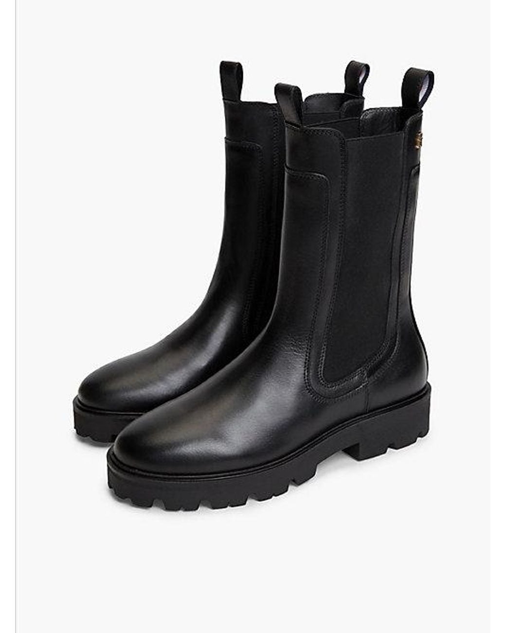 Tommy Hilfiger Black Leather Cleat High Chelsea Boots