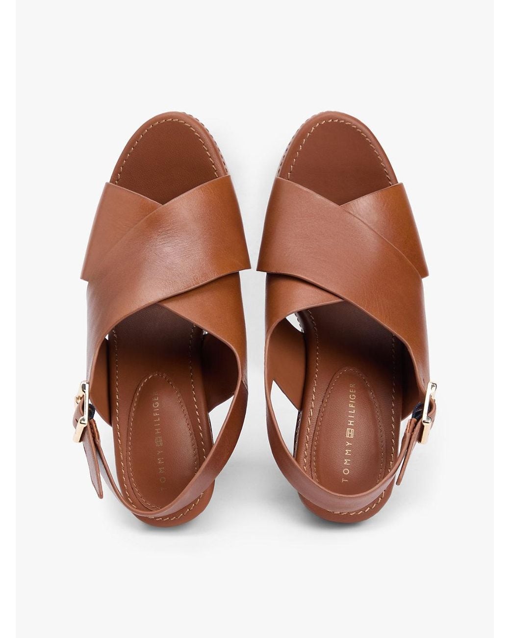 Tommy Hilfiger Brown Leather Crossover Strap Block Heel Sandals