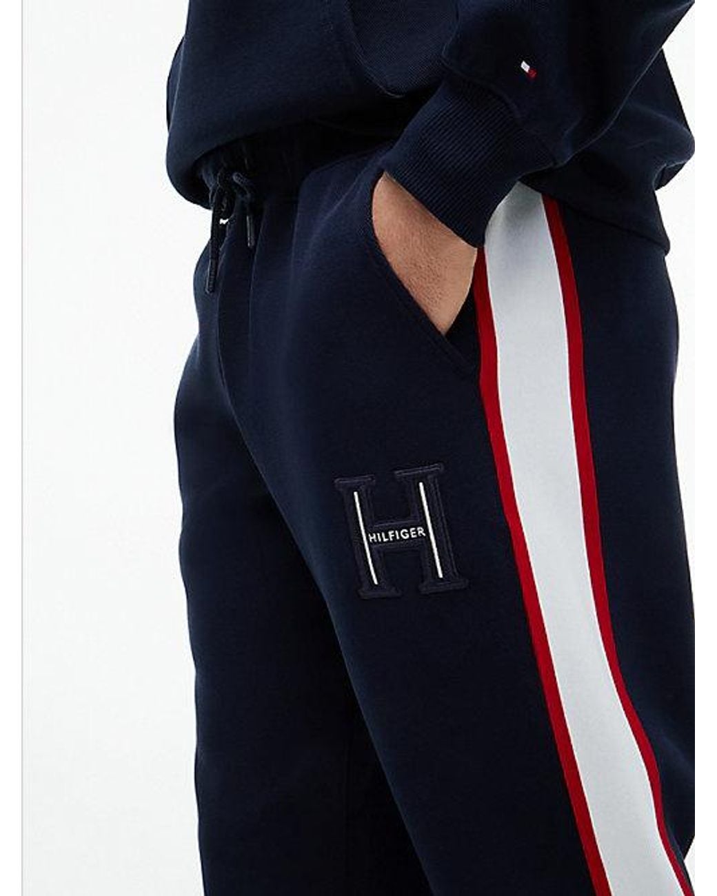 Tommy Hilfiger Blue Logo Stripe Pique Cuffed Joggers for men