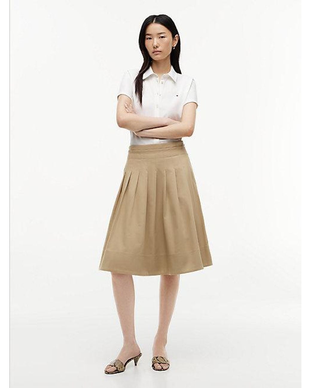 Tommy Hilfiger Natural Pleated Midi Chino Skirt