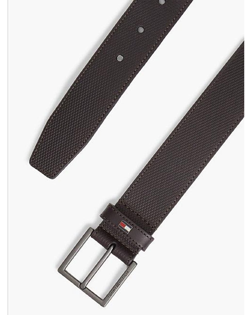 Tommy Hilfiger Black Leather Tonal Square Buckle Textured Belt for men