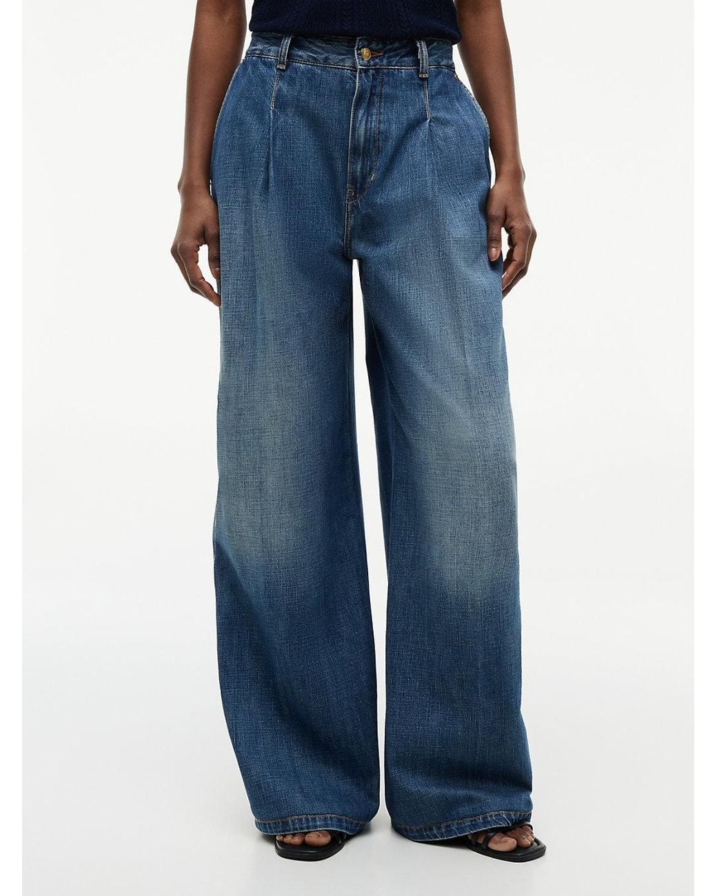 Tommy Hilfiger Blue Pleated Mid Rise Wide Leg Jeans