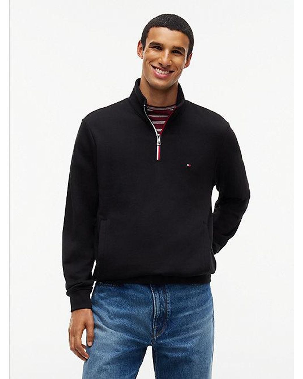 Tommy Hilfiger Blue Global Stripe Terry Quarter Zip Sweatshirt for men