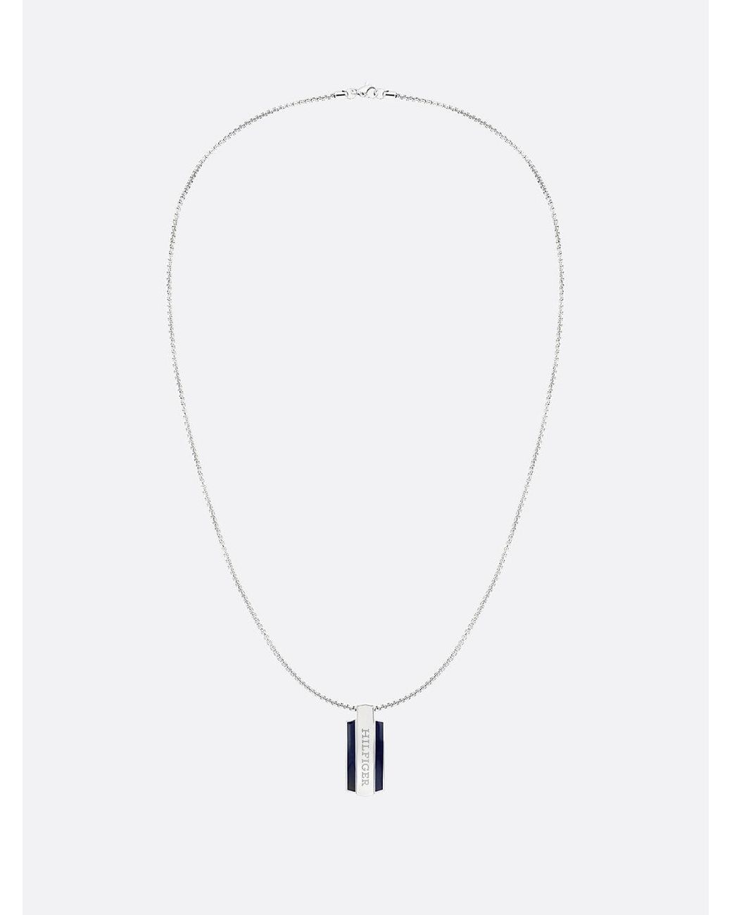Tommy Hilfiger White Stainless Steel Enamel Pendant Necklace for men