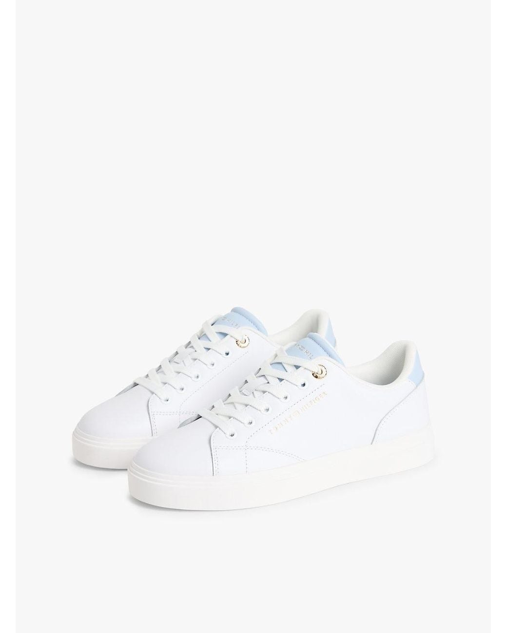 Tommy Hilfiger White Leather Metallic Logo Cupsole Trainers