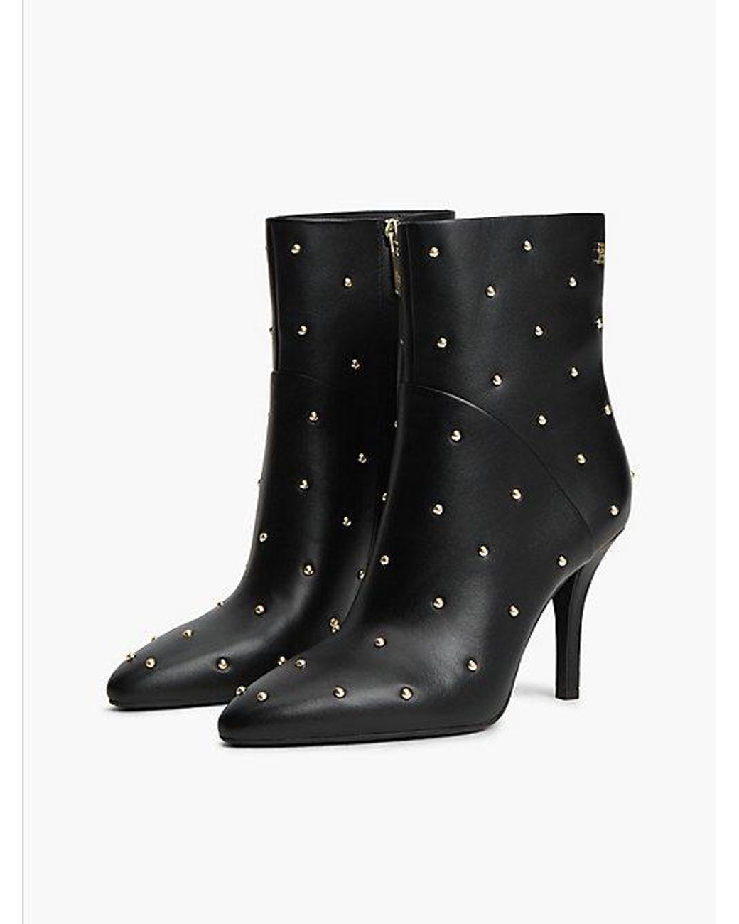 Tommy Hilfiger Black Leather Studded Stiletto Heel Ankle Boots