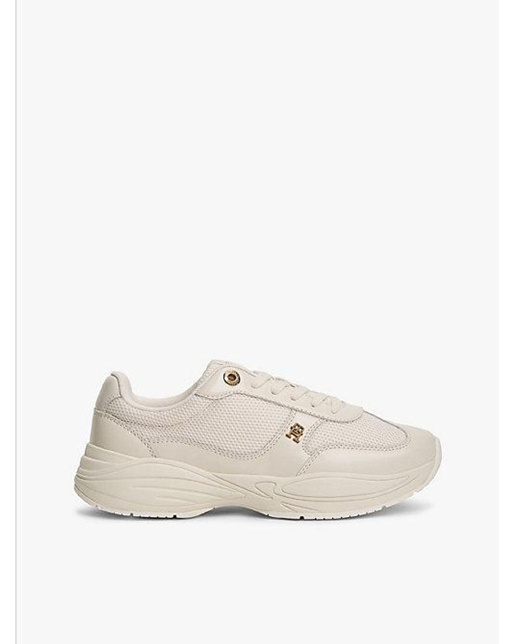 Tommy Hilfiger White Th Monogram Mixed Texture Leather Trainers
