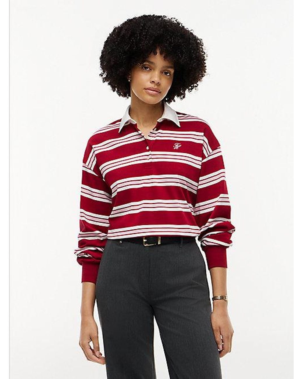 Tommy Hilfiger Red Rugby Stripe Relaxed Polo Sweatshirt