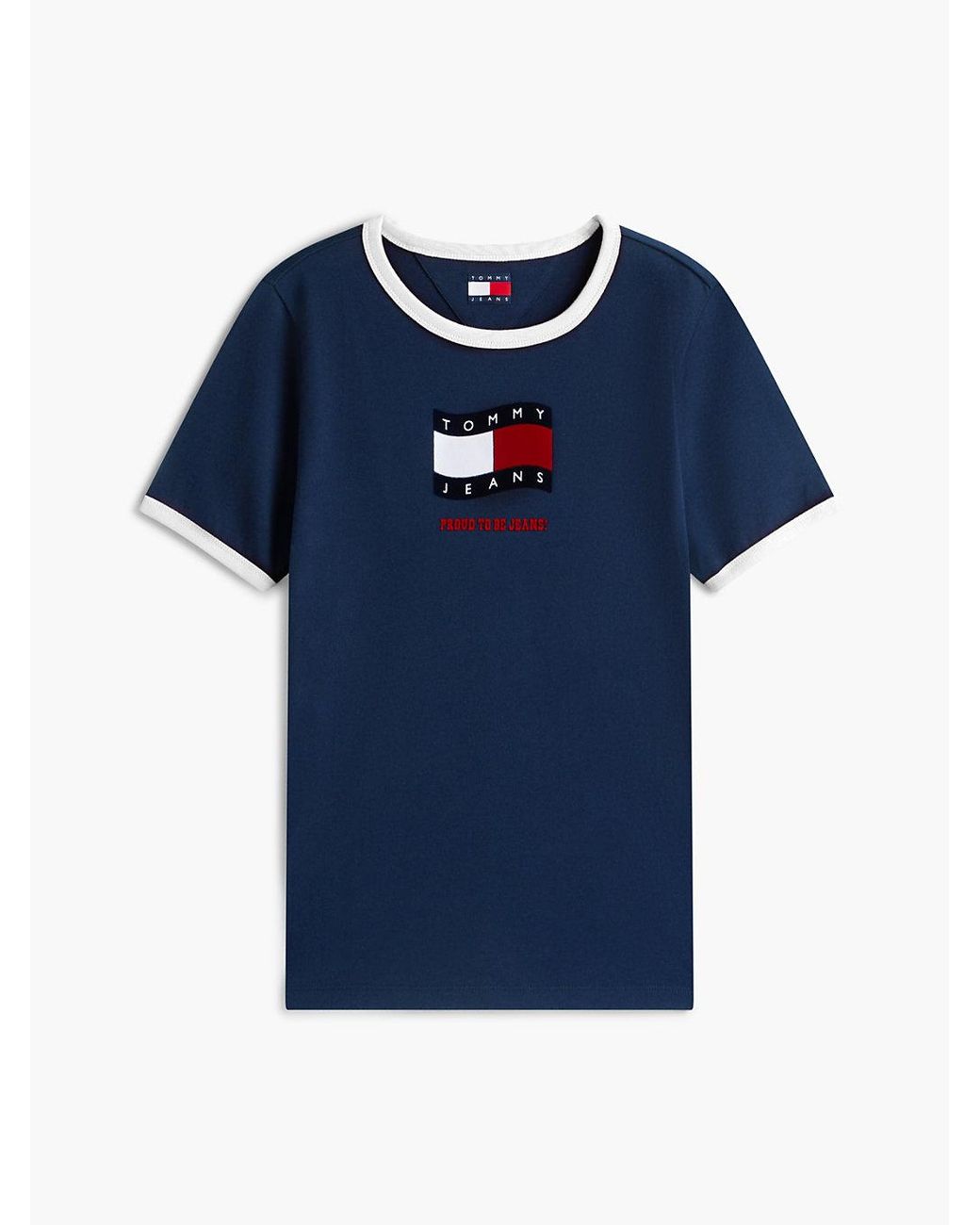 Tommy Hilfiger Blue Wavy Flag Contrast Ringer T-Shirt