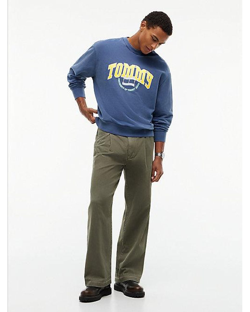 Tommy Hilfiger Blue Tommy Jeans Varsity Logo Relaxed Terry Sweatshirt for men