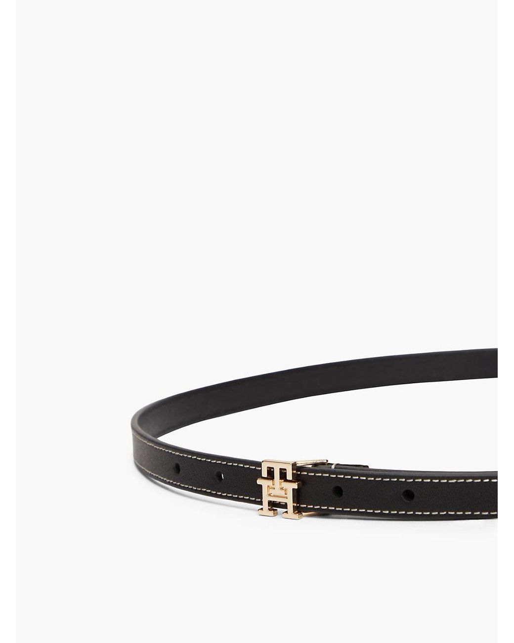 Tommy Hilfiger White Leather Th Monogram Plaque Buckle Belt
