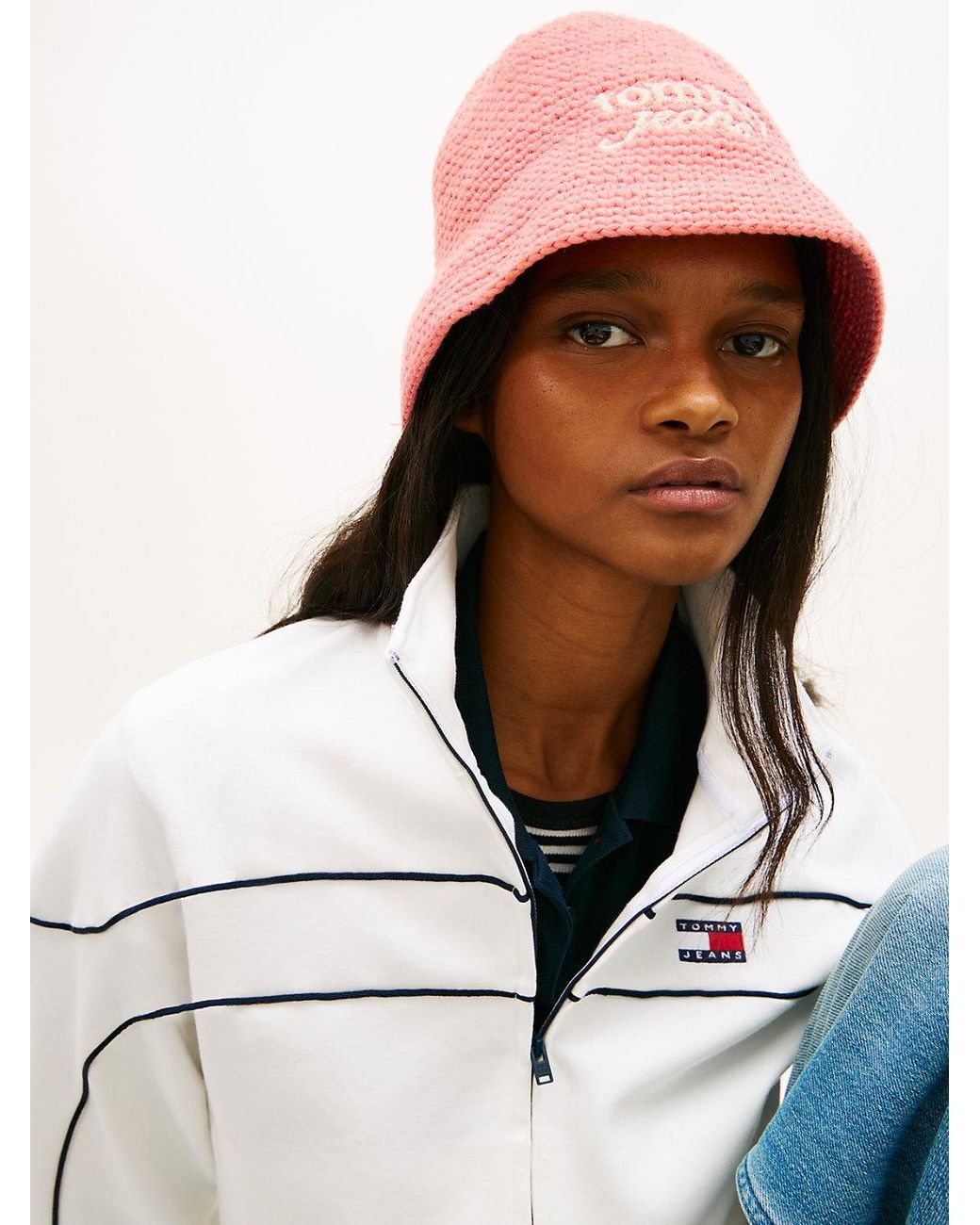 Tommy Hilfiger Pink Crochet Logo Embroidery Bucket Hat
