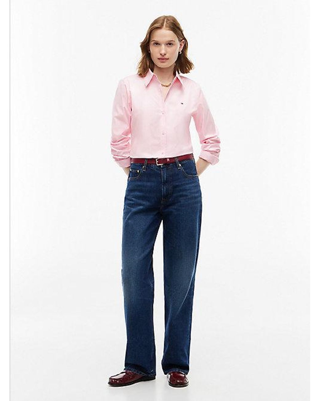 Tommy Hilfiger Pink Regular Fit Flag Embroidery Poplin Shirt