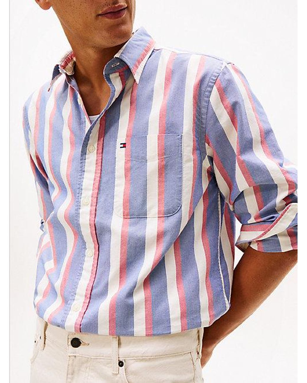 Tommy Hilfiger Blue Heritage Oxford Stripe Regular Long Sleeve Shirts for men
