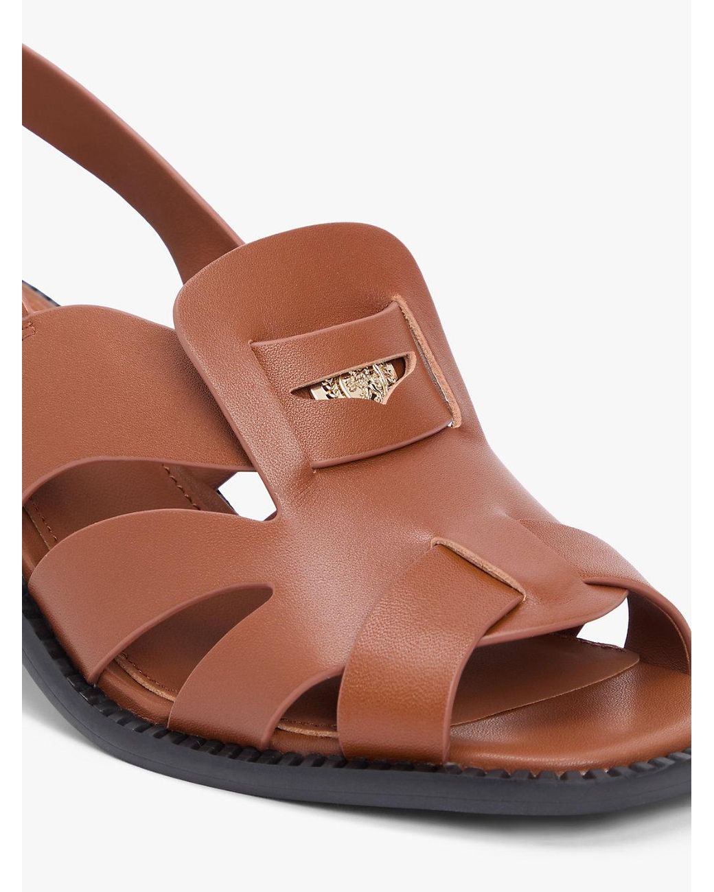 Tommy Hilfiger Brown Leather Crest Block Heel Sandals