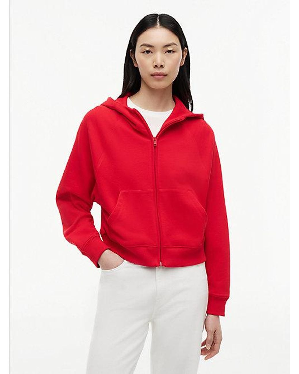 Tommy Hilfiger Red Boxy Sueded Terry Zip-Thru Hoody