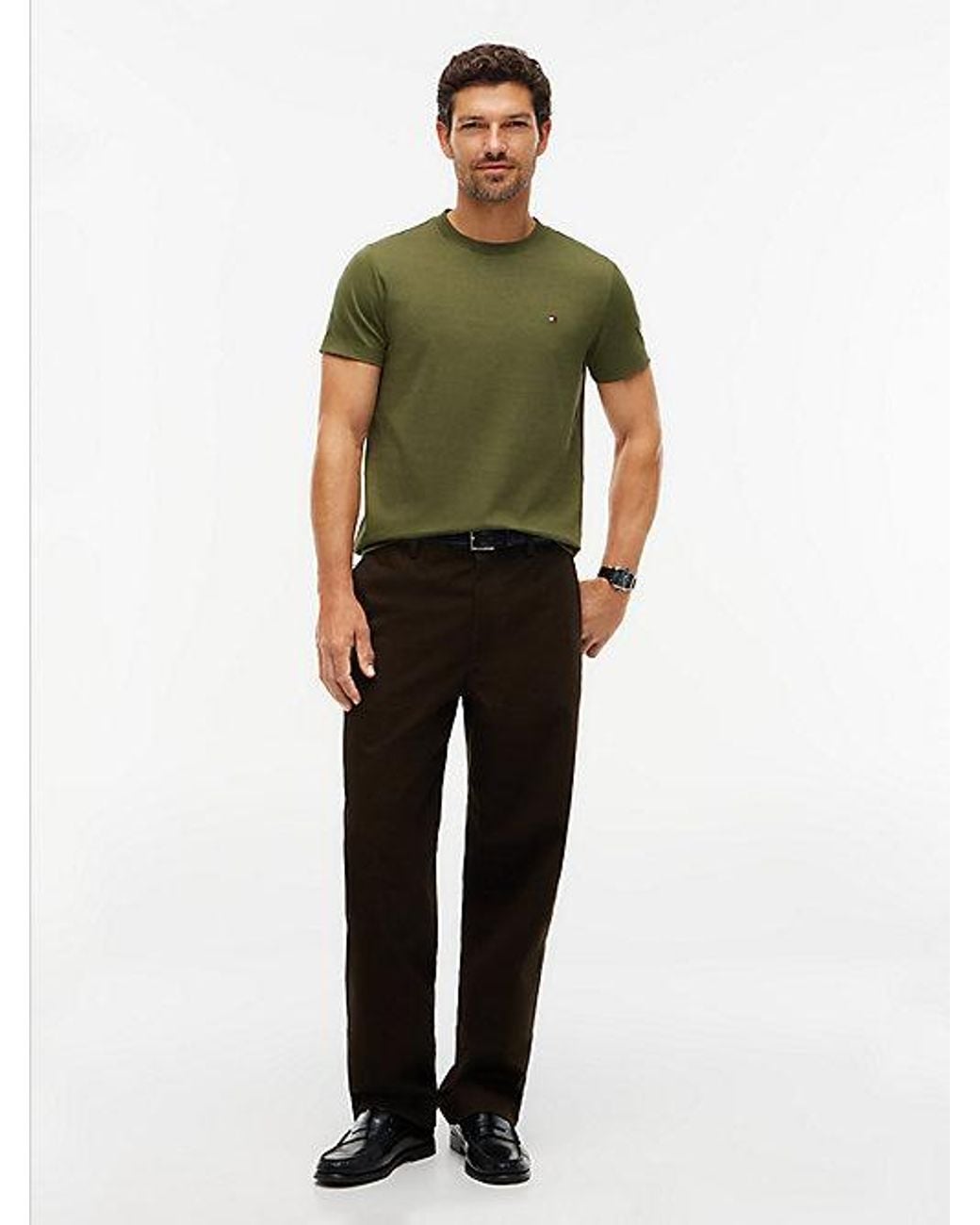 Tommy Hilfiger Green Flag Embroidery Slim Interlock Knit T-Shirt for men