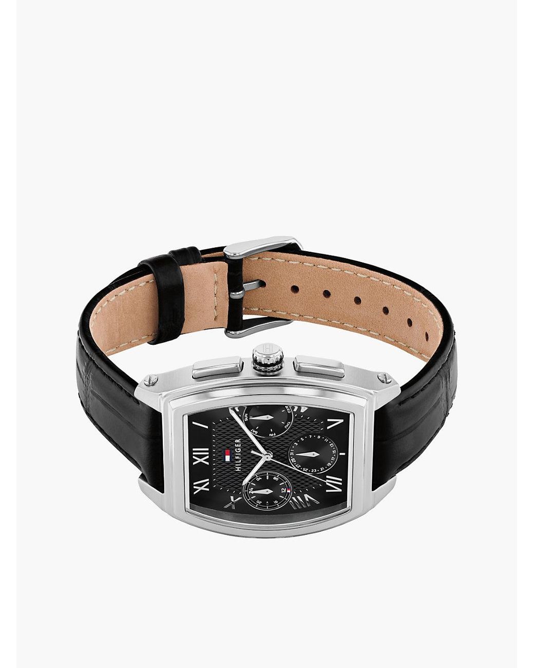 Tommy Hilfiger Black Square Dial Leather Strap Watch for men