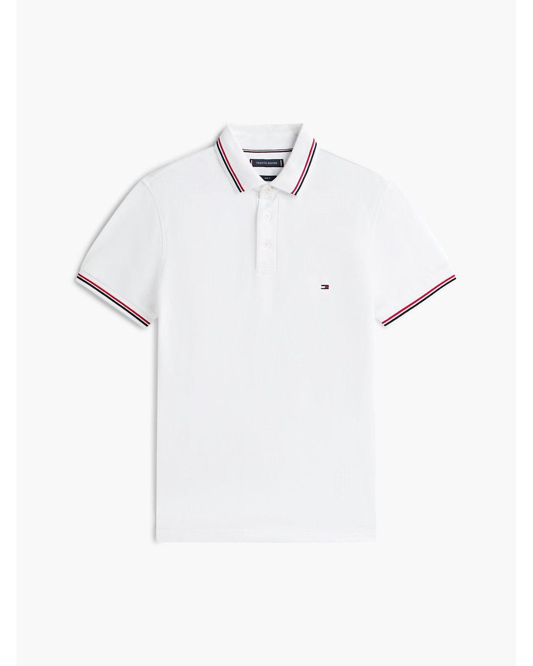 Tommy Hilfiger White S Short Sleeve Casual Polo Shirts In Slim Fit With Stretch And Cuff Designs for men
