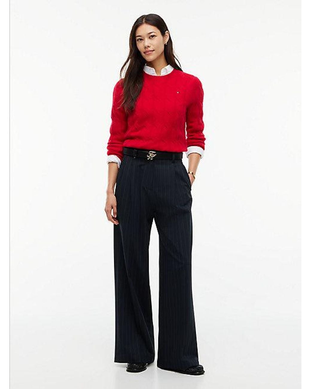 Tommy Hilfiger Red Pure Wool Chain Cable Knit Jumper