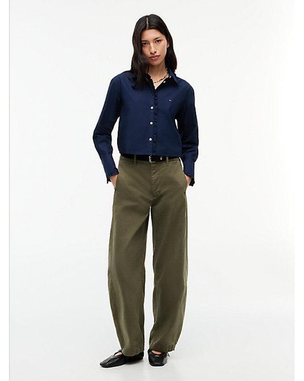 Tommy Hilfiger Blue Relaxed Fit Ruffle Poplin Shirt